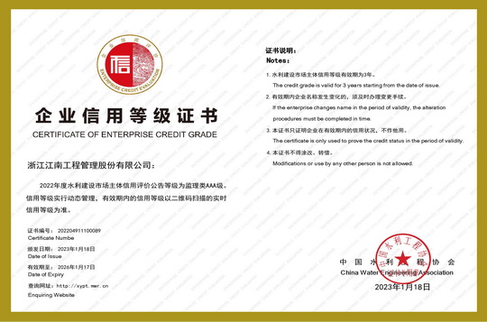 The credit rating of market entities in water conservancy construction in the supervision category is AAA